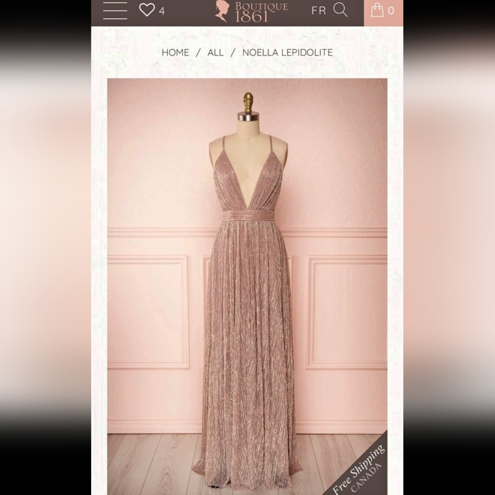 1861 Boutique Plunging Rose Gold Gown